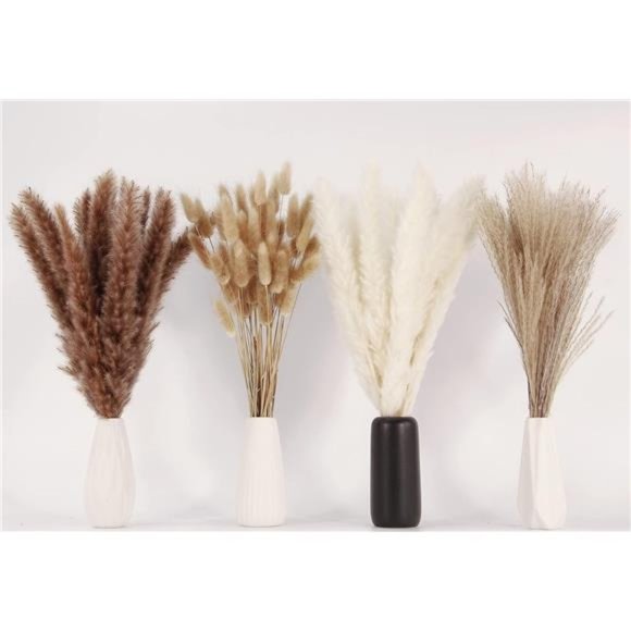 Dried Pampas Grass Decor, 100 PCS Pampas Grass Contains Bunny Tails Dried Flower - Picture 2 of 7